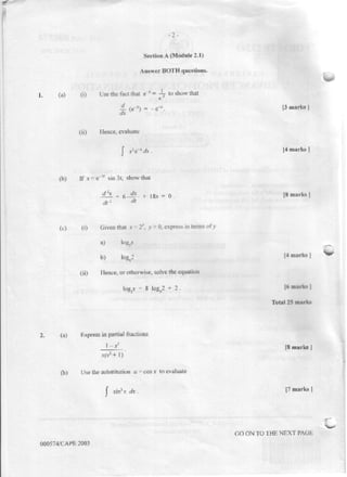 Cape pure math 2003 unit 2 paper 2 | PDF