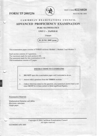 Cape pure math 2005 unit 2 paper 2