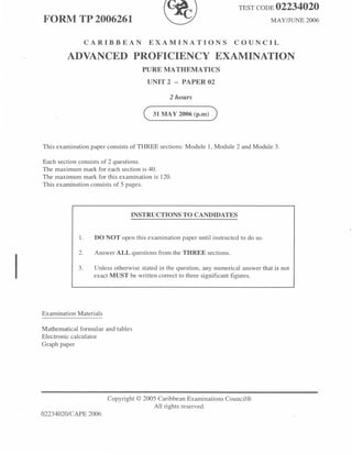 Cape pure math 2006 unit 2 paper 2
