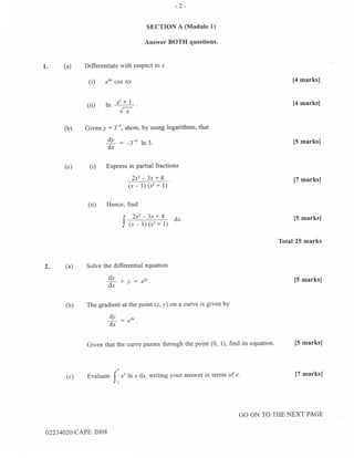 Cape pure math 2008 unit 2 paper 2 | PDF