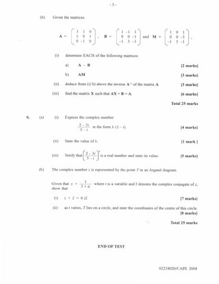 Cape pure math 2008 unit 2 paper 2 | PDF