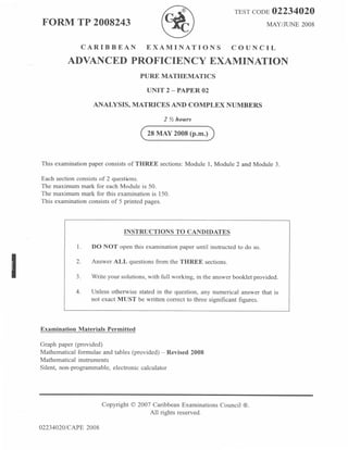 Cape pure math 2008 unit 2 paper 2