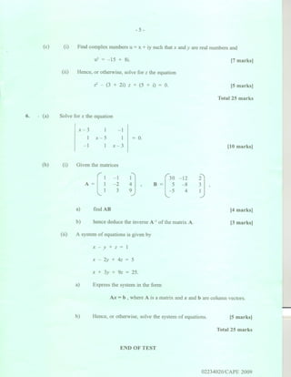 Cape pure math 2009 unit 2 paper 2