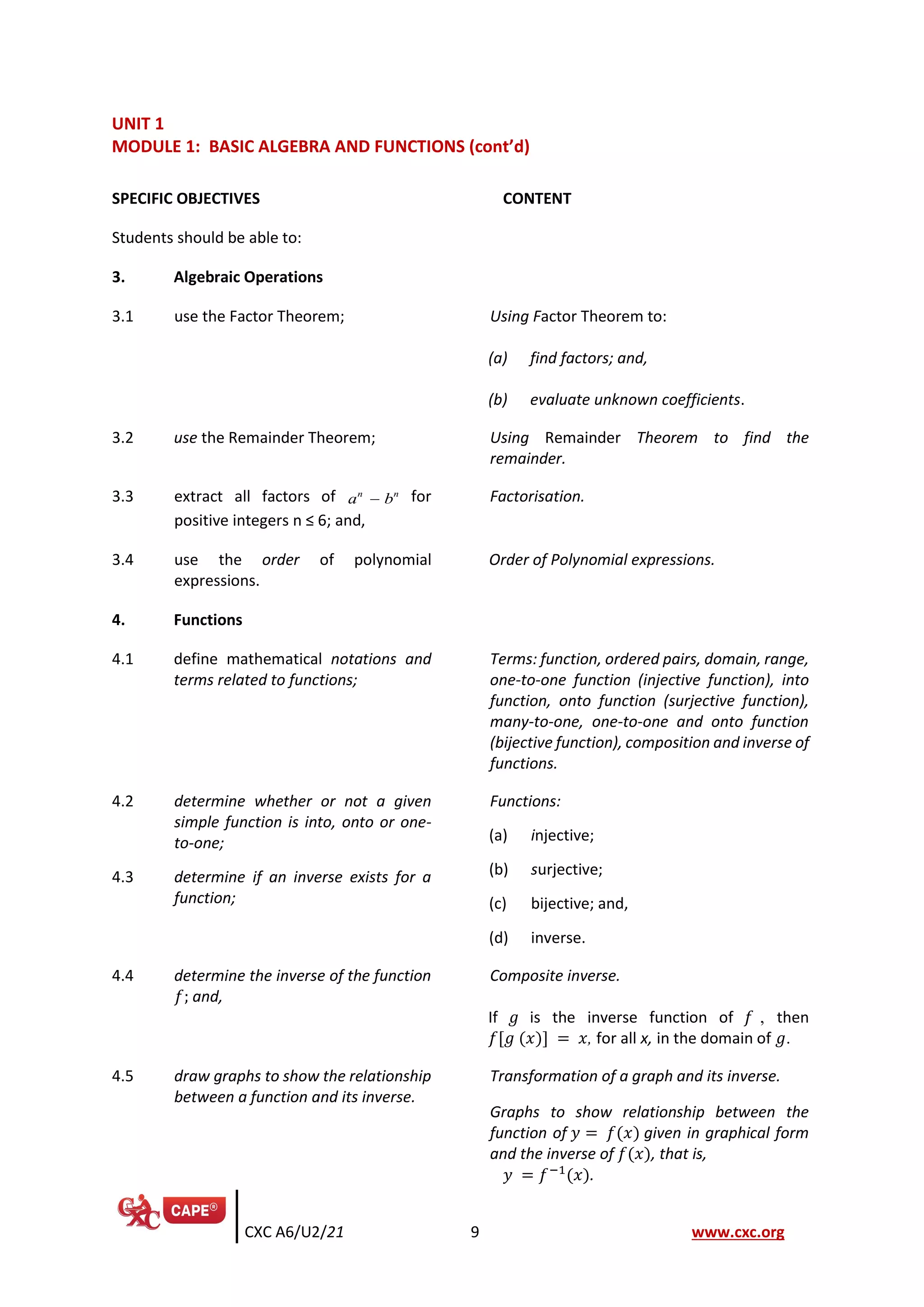 Cape pure mathematics new syllabus specimen papers pdf