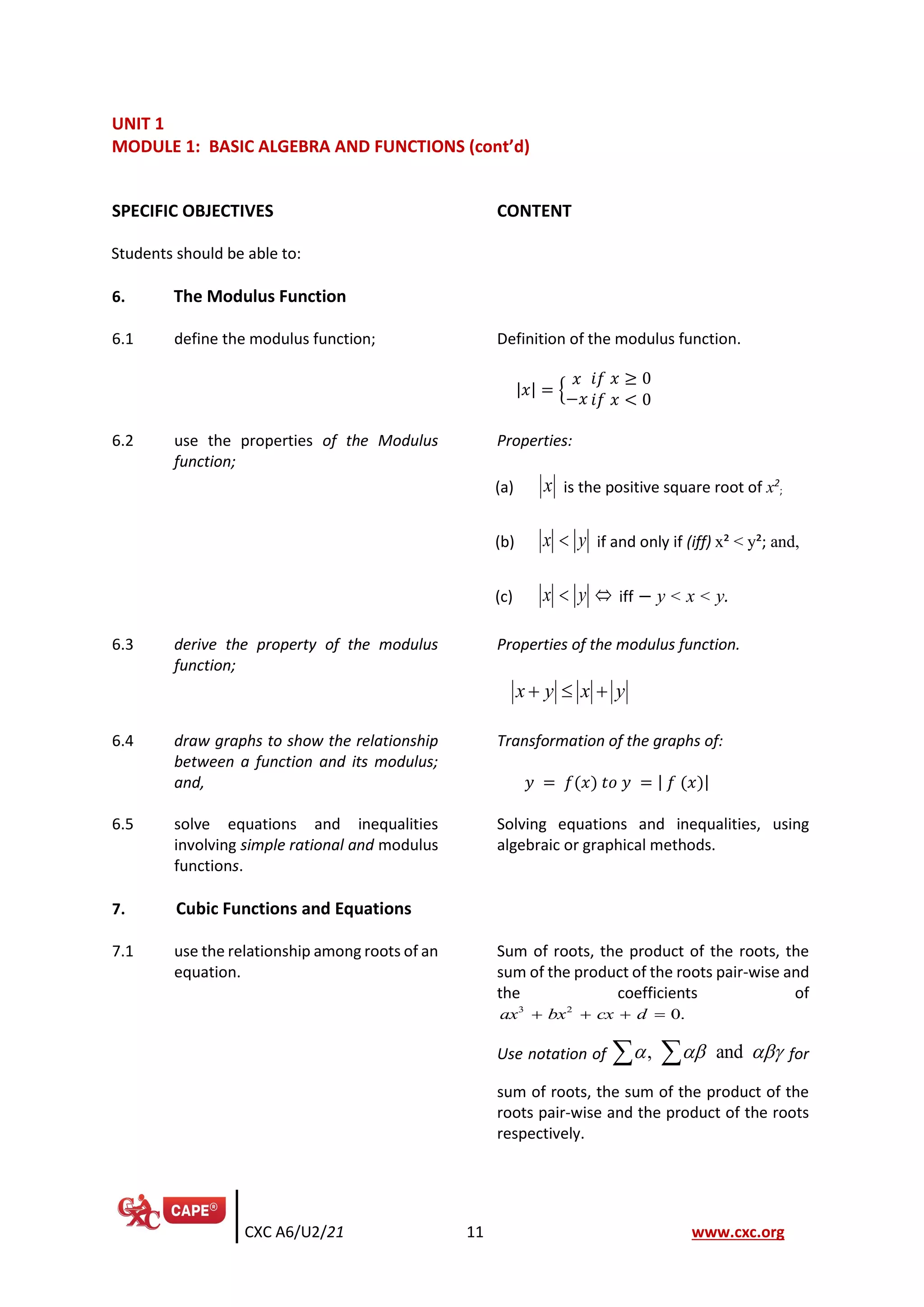 Cape pure mathematics new syllabus specimen papers pdf