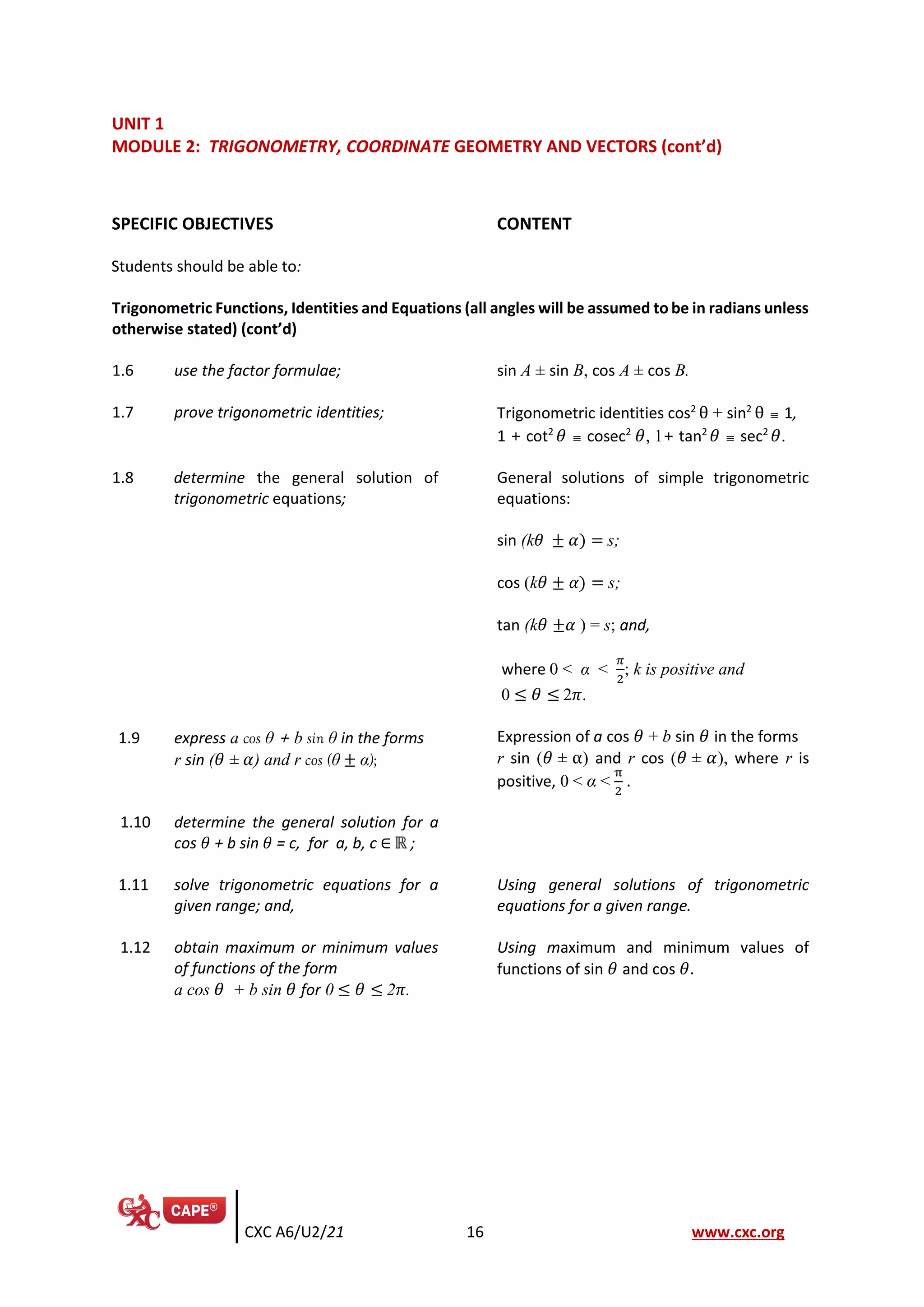 Cape pure mathematics new syllabus specimen papers pdf