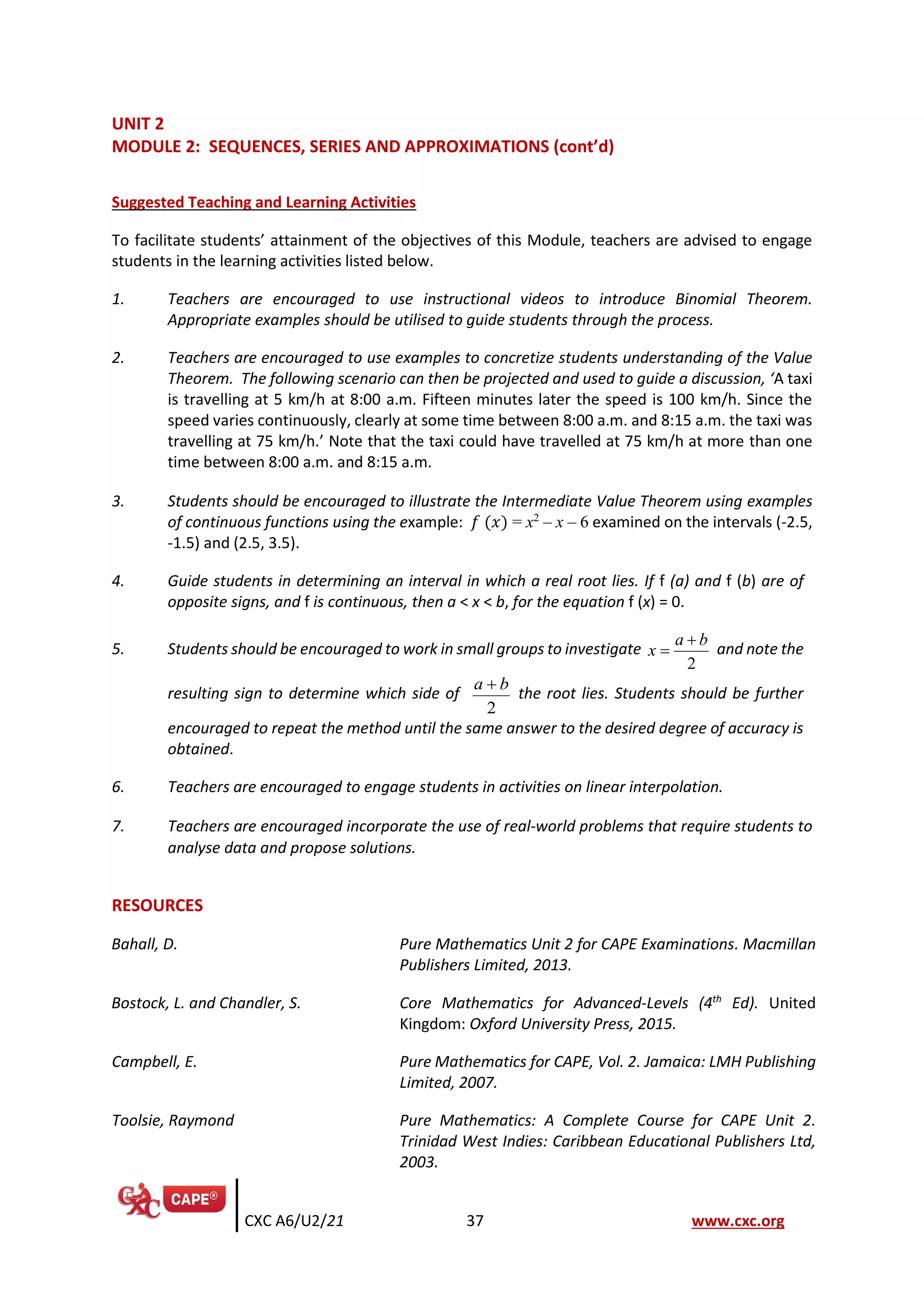 Cape pure mathematics new syllabus specimen papers pdf
