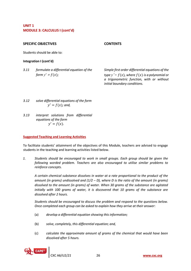 Cape pure mathematics new syllabus specimen papers pdf