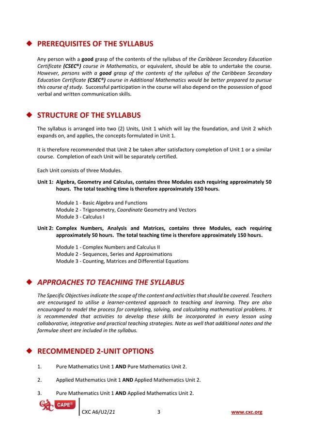 Cape pure mathematics new syllabus specimen papers pdf