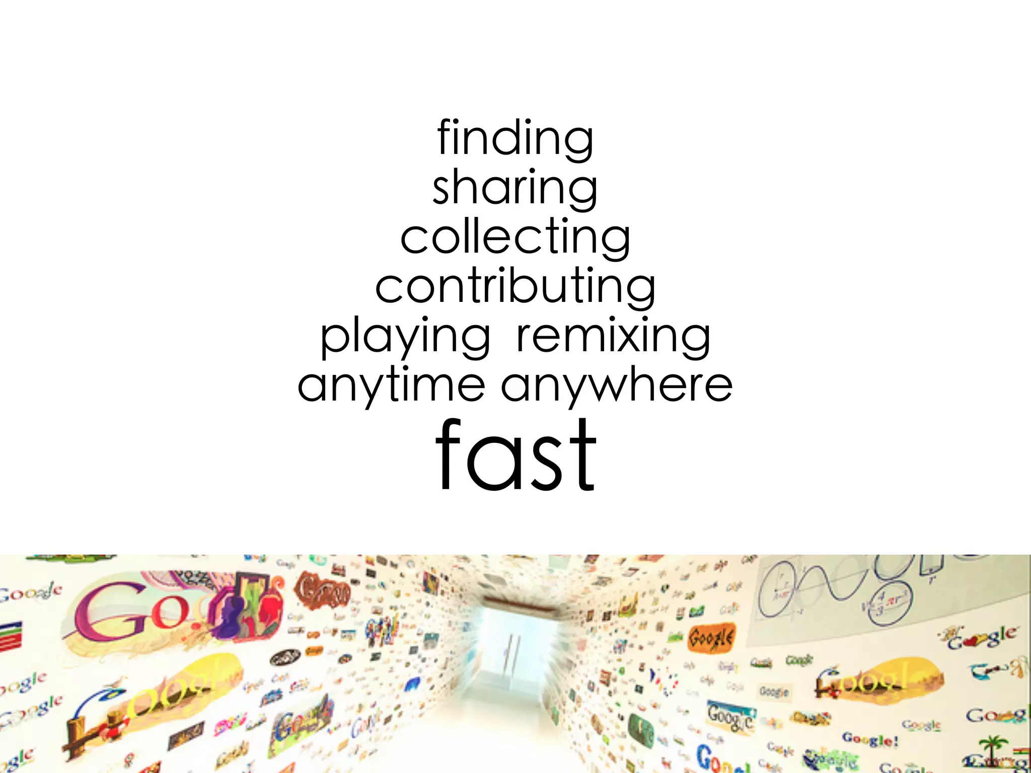 finding
sharing
collecting
contributing
playing remixing
anytime anywhere
fast
CREATIVELY
 