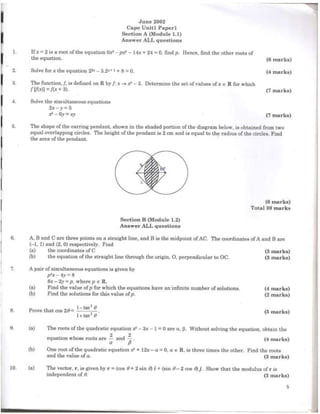 Cape Pure Math Ia Sample Cape pure math unit 1 past papers | DOCX