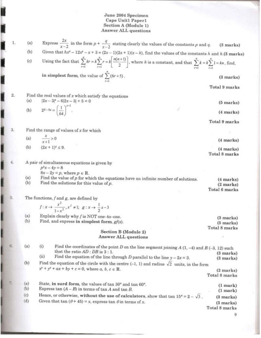 Cape pure math unit 1 past papers