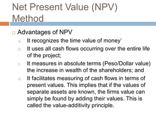 Npv Preferred Method Capital expenditure planning and control | PPT