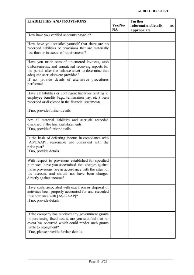 capex audit checklist
