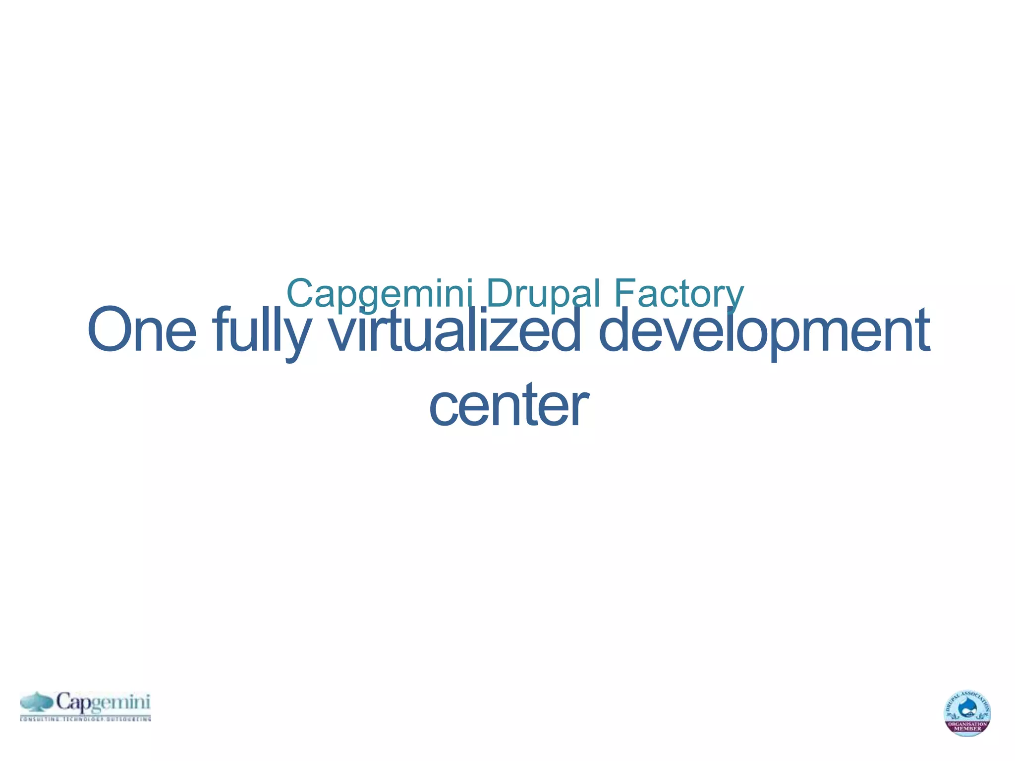 Capgemini Drupal Factory
One fully virtualized development
               center
 
