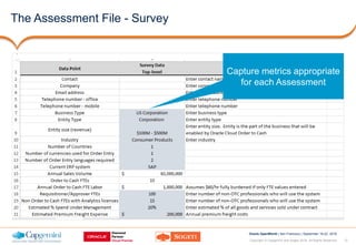 12Copyright © Capgemini and Sogeti 2016. All Rights Reserved
Oracle OpenWorld | San Francisco | September 18-22, 2016
The Assessment File - Survey
Capture metrics appropriate
for each Assessment
 