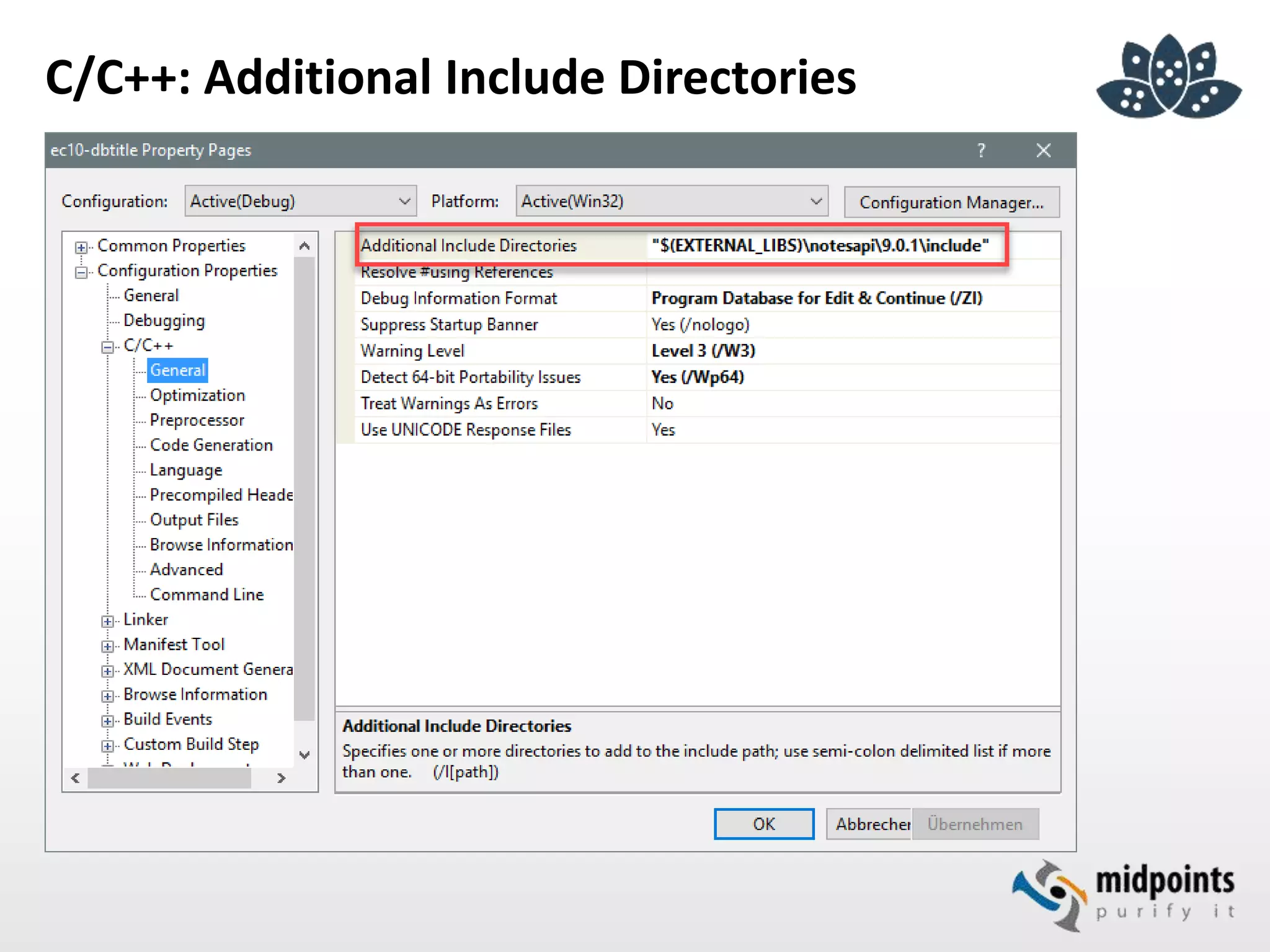 C/C++: Additional Include Directories
 
