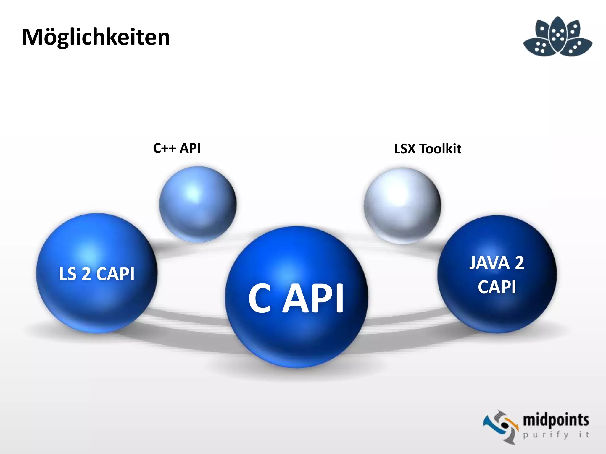 C API
LSX ToolkitC++ API
JAVA 2
CAPI
LS 2 CAPI
Möglichkeiten
 