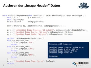 Auslesen der „Image Header“ Daten
 