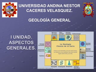 I UNIDAD.
ASPECTOS
GENERALES.
UNIVERSIDAD ANDINA NESTOR
CACERES VELASQUEZ.
GEOLOGÍA GENERAL
 
