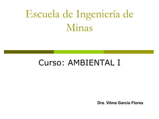 Escuela de Ingeniería de
Minas
Dra. Vilma García Flores
Curso: AMBIENTAL I
 