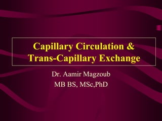 Capillary Circulation &
Trans-Capillary Exchange
Dr. Aamir Magzoub
MB BS, MSc,PhD
 