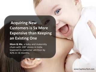 Mom & Me, a baby and maternity
chain with 100+ stores in India
lowered its customer attrition by
42% in <6 months.
Acquiring New
Customers is 5x More
Expensive than Keeping
an Existing One
www.CapillaryTech.com
 
