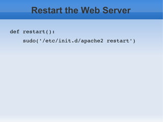 Fabric is two things API for streamlining the use of SSH for app deployment or sys admin tasks 