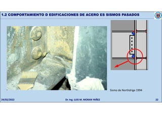 22
1.2 COMPORTAMIENTO D EDIFICACIONES DE ACERO ES SISMOS PASADOS
Sismo de Northdrige 1994
24/02/2022 Dr. Ing. LUIS M. MORAN YAÑEZ
 