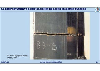 26
1.2 COMPORTAMIENTO D EDIFICACIONES DE ACERO ES SISMOS PASADOS
Sismo de Hyogoken-Nanbu
(Kobe), 1995
24/02/2022 Dr. Ing. LUIS M. MORAN YAÑEZ
 