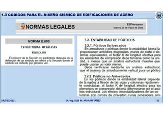 32
1.3 CODIGOS PARA EL DISEÑO SISMICO DE EDIFICACIONES DE ACERO
24/02/2022 Dr. Ing. LUIS M. MORAN YAÑEZ
 
