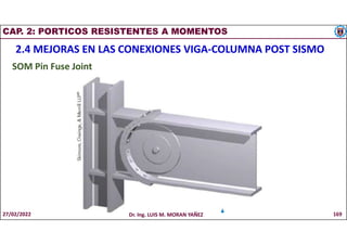 CAP. 2: PORTICOS RESISTENTES A MOMENTOS
2.4 MEJORAS EN LAS CONEXIONES VIGA-COLUMNA POST SISMO
SOM Pin Fuse Joint
27/02/2022 Dr. Ing. LUIS M. MORAN YAÑEZ 169
 