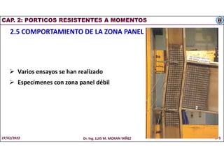 CAP. 2: PORTICOS RESISTENTES A MOMENTOS
2.5 COMPORTAMIENTO DE LA ZONA PANEL
 Varios ensayos se han realizado
 Especímenes con zona panel débil
27/02/2022 Dr. Ing. LUIS M. MORAN YAÑEZ 175
 
