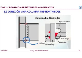 CAP. 2: PORTICOS RESISTENTES A MOMENTOS
2.2 CONEXIÓN VIGA-COLUMNA PRE-NORTHRIDGE
Conexión Pre-Northridge
27/02/2022 Dr. Ing. LUIS M. MORAN YAÑEZ 33
 
