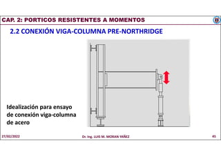 CAP. 2: PORTICOS RESISTENTES A MOMENTOS
2.2 CONEXIÓN VIGA-COLUMNA PRE-NORTHRIDGE
Idealización para ensayo
de conexión viga-columna
de acero
27/02/2022 Dr. Ing. LUIS M. MORAN YAÑEZ 45
 