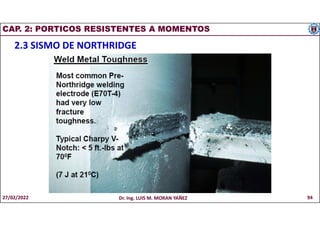 CAP. 2: PORTICOS RESISTENTES A MOMENTOS
2.3 SISMO DE NORTHRIDGE
27/02/2022 Dr. Ing. LUIS M. MORAN YAÑEZ 94
 