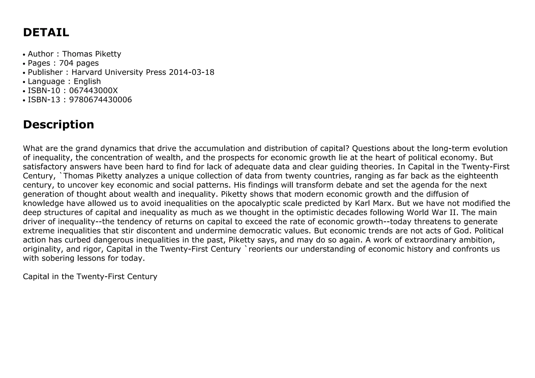 Capital in the Twenty-First Century | PDF