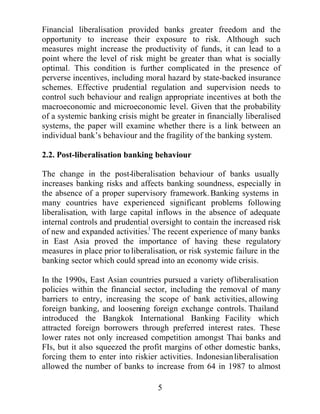 'XULQJ ILQDQFLDO OLEHUDOLVDWLRQ EDQNV HQFRXQWHU JUHDWHU FRPSHWLWLRQ
DQGH[SRVHWKHPVHOYHVWRJUHDWHUULVNV7KHWLPHOLPSOHPHQWDWLRQRI
SUXGHQWLDO VXSHUYLVLRQ EHFRPHV HVVHQWLDO WR PDLQWDLQ WKH VVWHPLF
KHDOWK RI WKH ILQDQFLDO LQGXVWU LQFOXGLQJ WKH VRXQG PDQDJHPHQW RI
LQGLYLGXDO),V 3UXGHQWLDO SROLFLHV FDQ OLPLW WKH ULVN H[SRVXUH RI WKH
ILQDQFLDOLQGXVWUEHQVXULQJWKDWLQGLYLGXDOLQVWLWXWLRQVDUHPDQDJHG
SURSHUO RQWUROOLQJ FUHGLW ULVN WKURXJK WKH LPSOHPHQWDWLRQ RI D
PLQLPXP FDSLWDO DGHTXDF VWDQGDUG KDV EHHQ D NH SUXGHQWLDO
VXSHUYLVRU PHDVXUH ,Q WKLV OLJKW PDQ FRXQWULHV KDYH VWDUWHG RU
DOUHDG DGRSWHG WKH FDSLWDO DGHTXDF VWDQGDUGV VHW E WKH %DVOH
RPPLWWHHRIWKH%DQNIRU,QWHUQDWLRQDO6HWWOHPHQWV%,6 