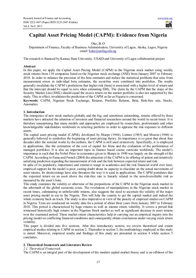 capm empirical tests research papers The capital asset pricing model extensive empirical testing in the past 30 years the aim of this paper is to study if the capm holds on the zimbabwe stock. capm empirical tests research papers The capital asset pricing model extensive empirical testing in the past 30 years the aim of this paper is to study if the capm holds on the zimbabwe stock.