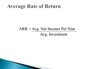 ARR = Avg. Net Income Per Year
Avg. Investment
 