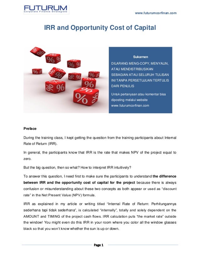 IRR and opportunity cost of capital