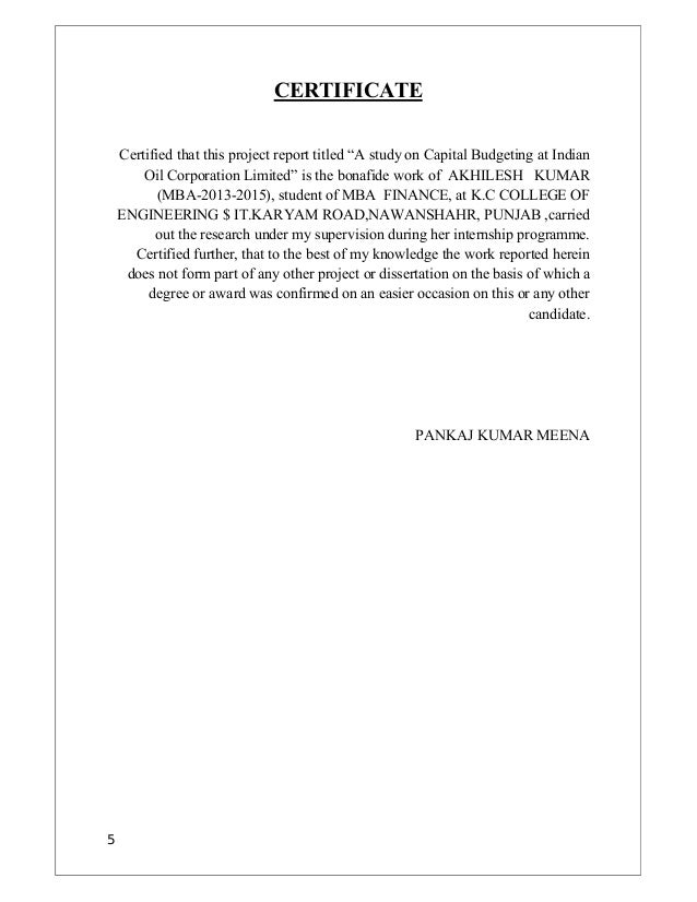 Dissertation report on capital budgeting