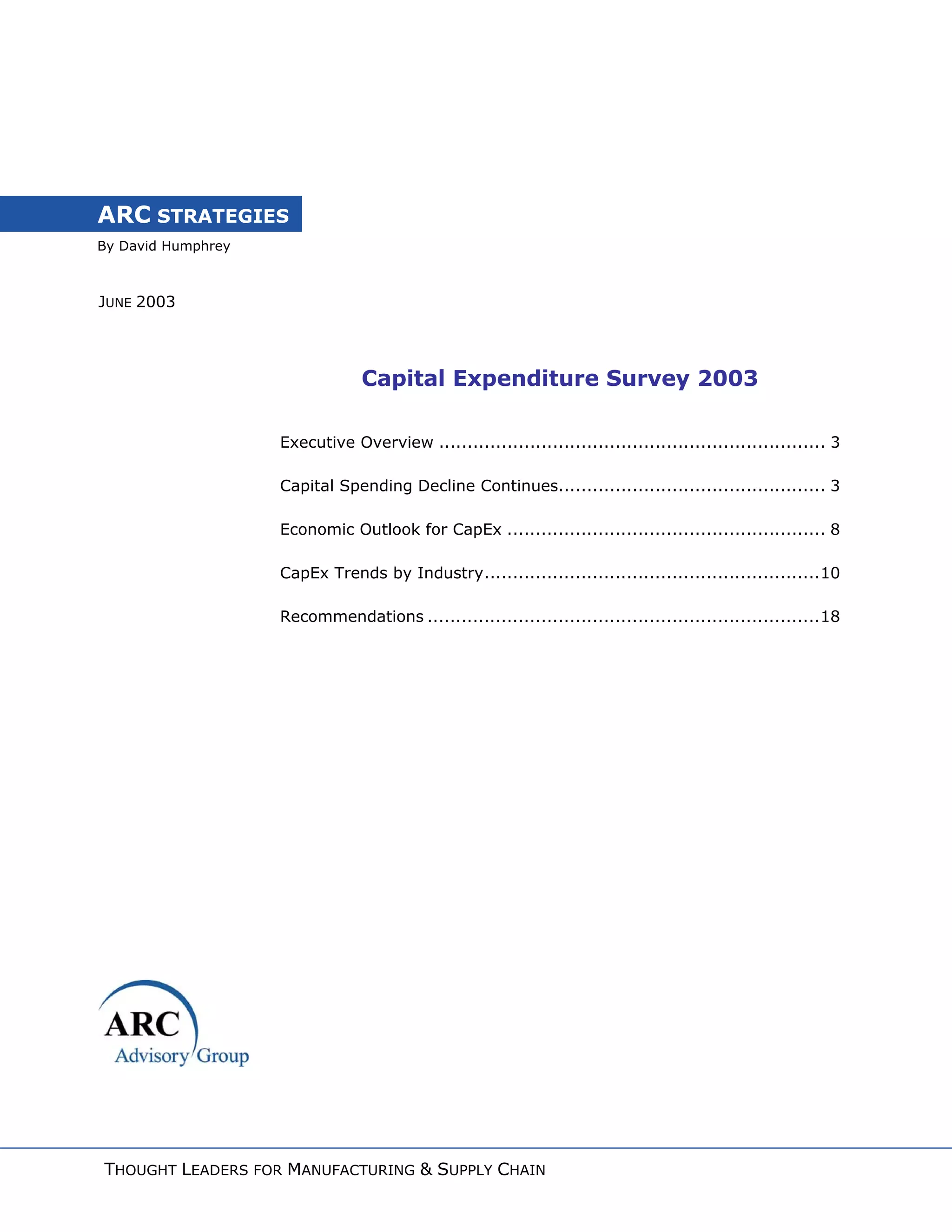Capital Expenditure Survey 2003 PDF
