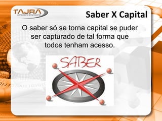 Saber X Capital
O saber só se torna capital se puder
ser capturado de tal forma que
todos tenham acesso.

 