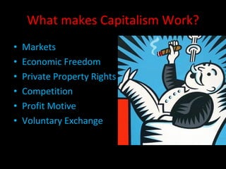 What makes Capitalism Work? Markets Economic Freedom Private Property Rights Competition Profit Motive Voluntary Exchange 
