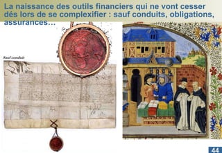La naissance des outils financiers qui ne vont cesser dés lors de se complexifier : sauf conduits, obligations, assurances… Sauf conduit 