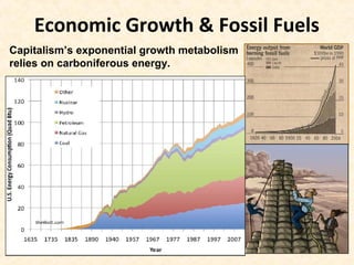 Economic Growth & Fossil Fuels
Capitalism’s exponential growth metabolism
relies on carboniferous energy.
 
