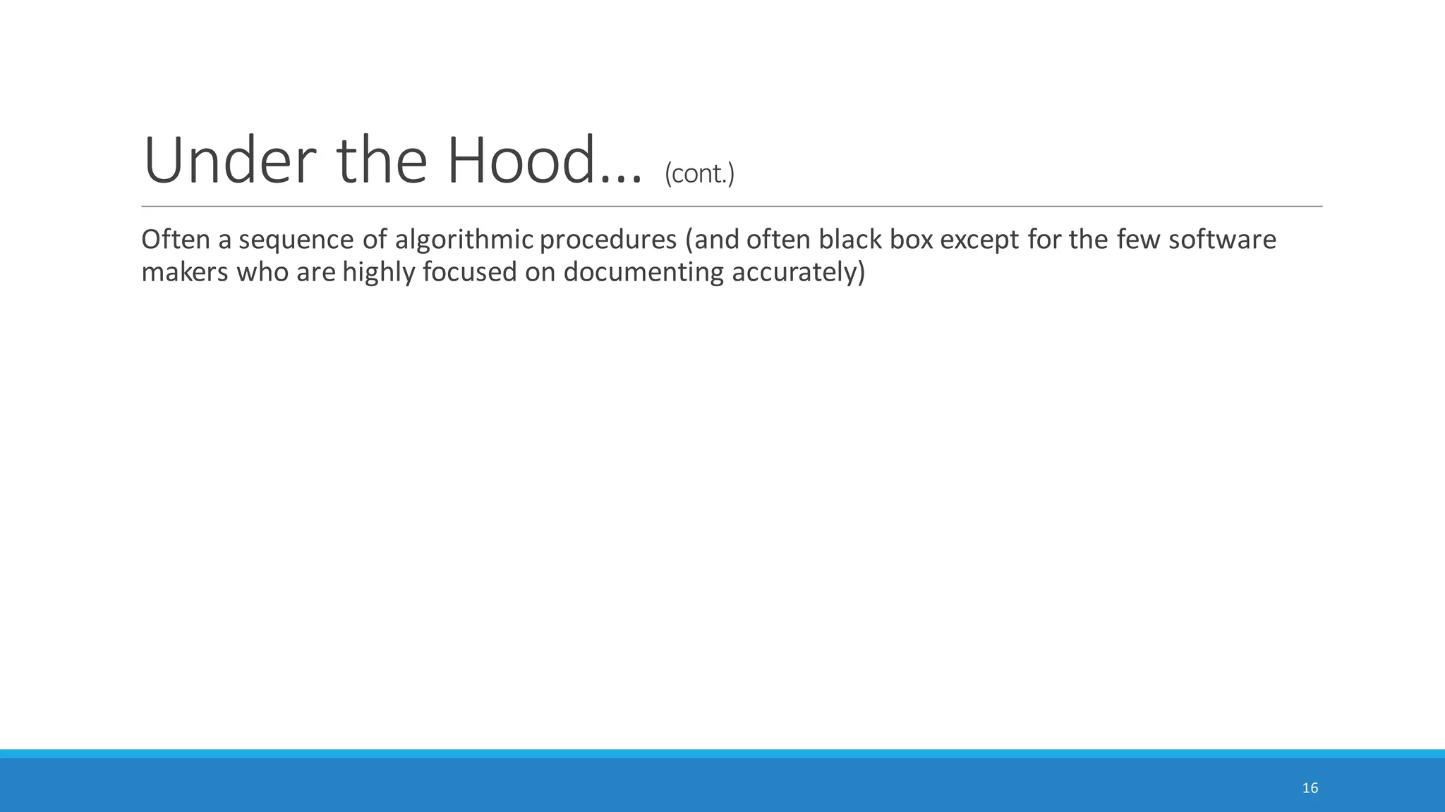 Under the Hood…
Bag of words (parsing: removal of punctuation, breaking writing apart into words) vs. structure
and context-preserving methods
Sliding “windows” for co-occurrence and proximity captures
Languages are fairly predictably structured, so statistical methods and counting can be applied
based on those patterns
Matrices are a common tool to capture relationships between words and parts of a text and
documents; all relational matrices may be re-visualized as network graphs and other types of
data visualizations
Pre-coded word sets or dictionaries are often used for sentiment analysis, emotion analysis, and
the extraction of psychometric features
16
 