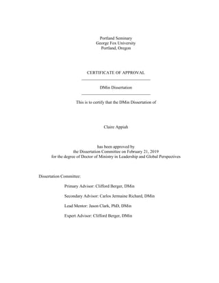 Portland Seminary
George Fox University
Portland, Oregon
CERTIFICATE OF APPROVAL
________________________________
DMin Dis...