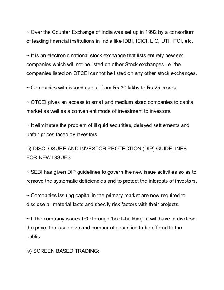 Trading and settlement system of otcei